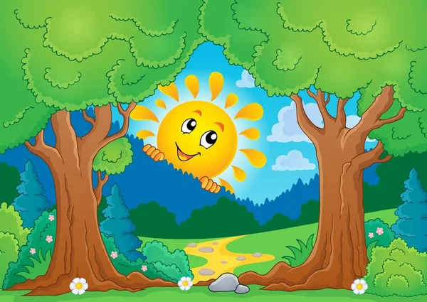 Tree theme with sun 2 — Stock Vector