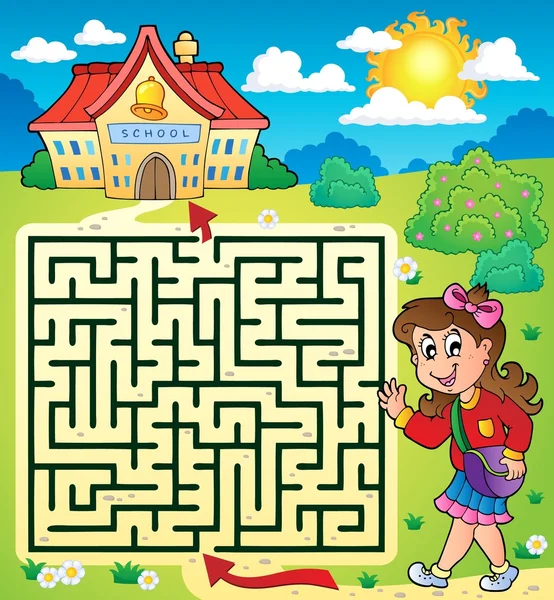 Labyrinthe 3 avec écolière — Image vectorielle