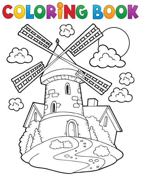 Coloring book windmill 1 — Stock Vector