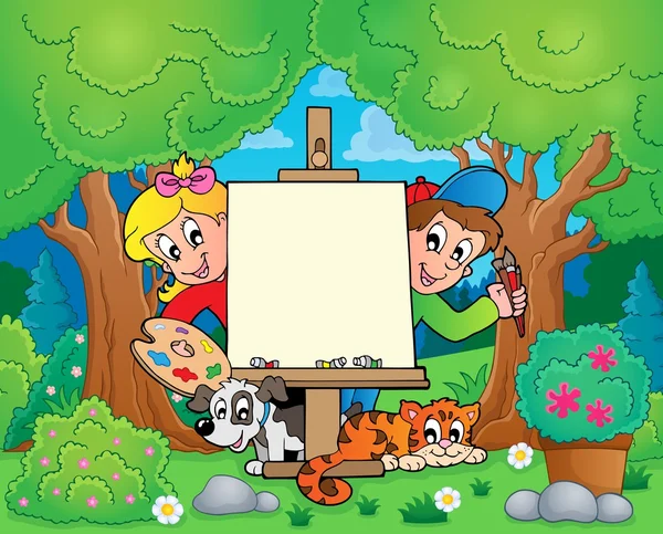 Fa témája gyerekek festmény — Stock Vector