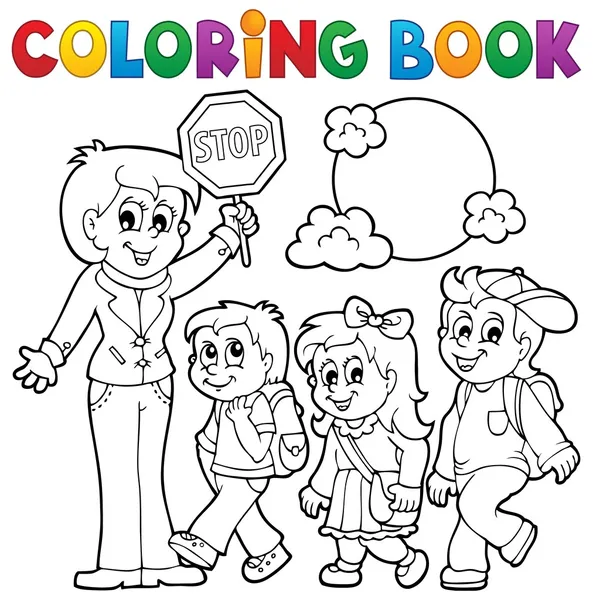 Thema 1 kleuren boek school kids — Stockvector