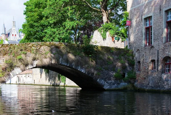 Średniowieczny most nad kanałem, Belgia — Zdjęcie stockowe