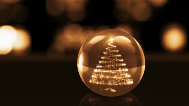 Christmas tree in golden glass ball — Stock Video