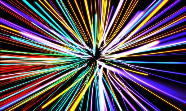 Zoom motion neon glowing lights lines — Stock Photo, Image