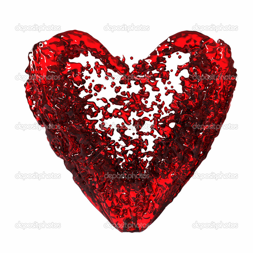 Red liquid heart, isolated over white background