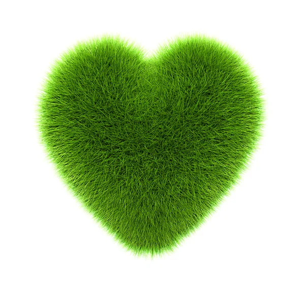 Srdce zelené trávě, izolované na bílém — Stock fotografie
