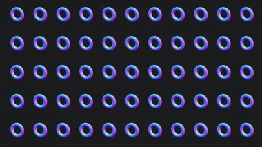 Holografik renklerde dönen torüslerin 3 boyutlu canlandırması