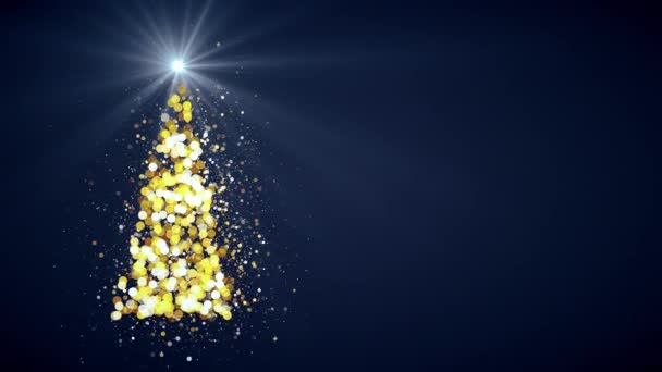 God jul hälsning grafikkort. Gyllene julgran med skinande ljus. — Stockvideo