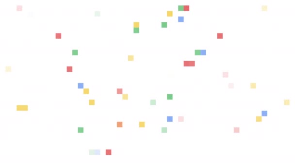 Pixelachtige kleurrijke vallende confetti naar beneden op witte achtergrond — Stockvideo