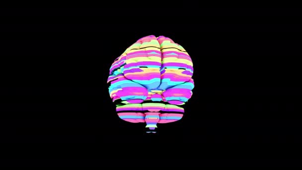 3D render of human brain with dynamic glow colourful surface — стоковое видео