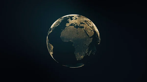 Illustration of golden globe of the Earth planet from particulars on dark background, wallpaper of Africa view earth globe