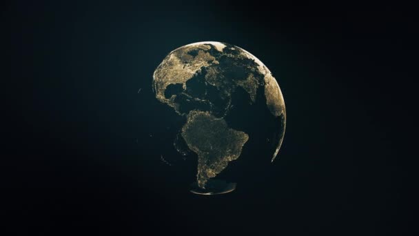 Анимация Вращающегося Земного Шара Планеты Земля Золотых Деталей Тёмном Фоне — стоковое видео