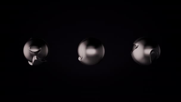 単色で3つの球状の形状は フラクタルノイズ効果があります 3D抽象アニメーションの背景 — ストック動画