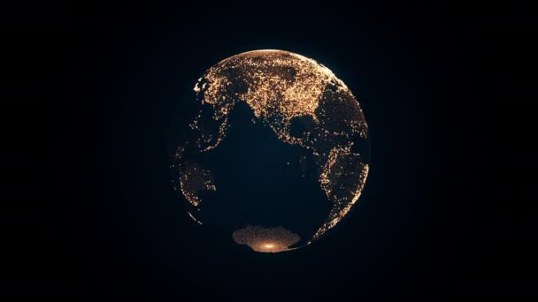Анімація Обертання Золотої Кулі Планети Землі Частинок Темному Тлі Безшовна — стокове відео
