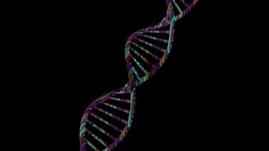 Kara arkaplan üzerinde dönen holografik DNA, basit bilimsel arkaplan animasyonu