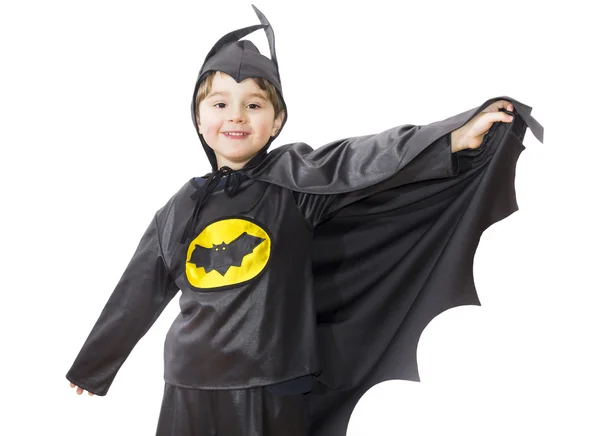 Rapaz com fato de carnaval. Pequeno Batman. . — Fotografia de Stock