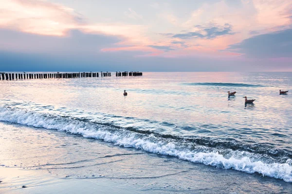 Paisagens da Polónia. Pôr do sol calmo no mar Báltico . — Fotografia de Stock
