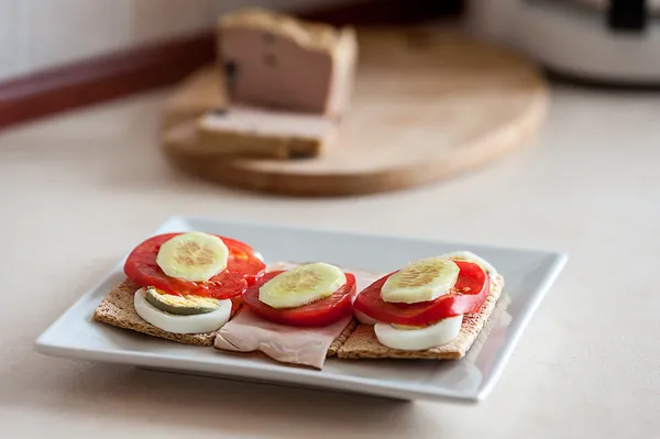 Healthy food - sandwiches on crispy bread — Stock Photo, Image