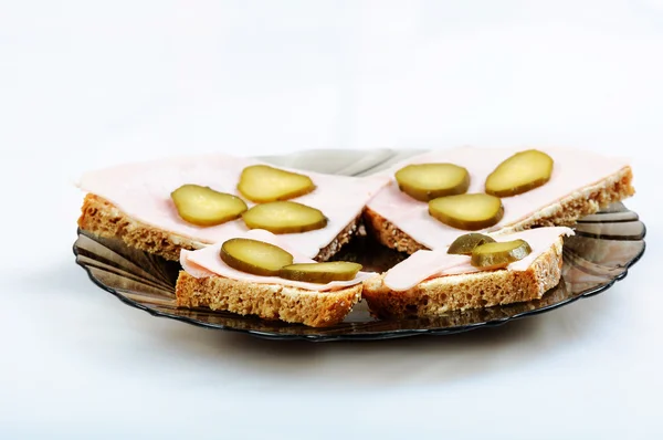 Bread sandwich on plate white background — Stock Photo, Image