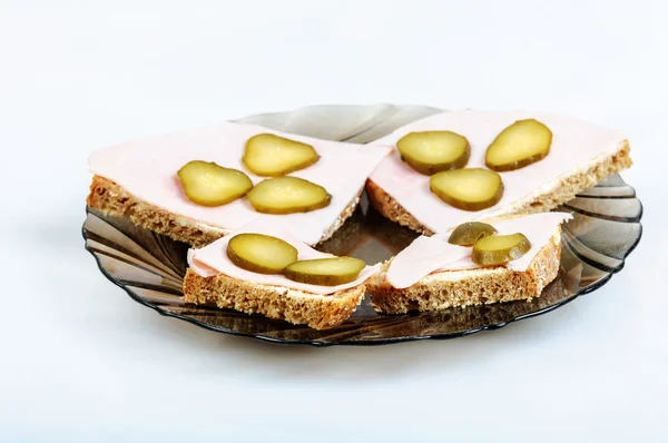 Bread sandwich on plate white background — Stock Photo, Image