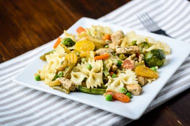 Tavuk ve sebzelerle beslenmek. Basit bir yemek.