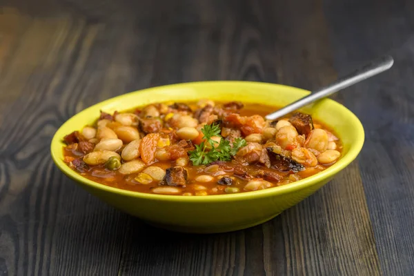 Feijão Estilo Mexicano Mesa Madeira — Fotografia de Stock