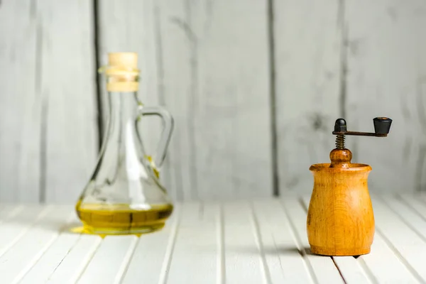 Jug Olive Oil Pepper Mill Kitchen Accessories — Stok fotoğraf