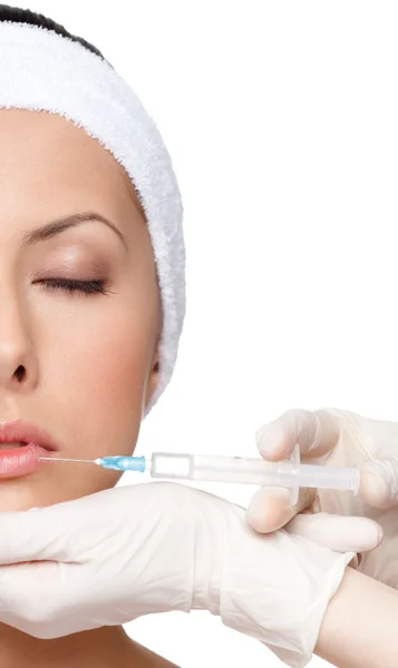 Botox-Lippen-Korrektur, halb gesehenes Gesicht — Stockfoto