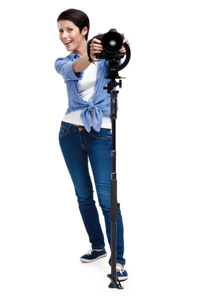Woman is ready to take pictures — Stock Photo, Image