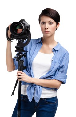 yaratıcı kadın-fotoğrafçı enstantane alır