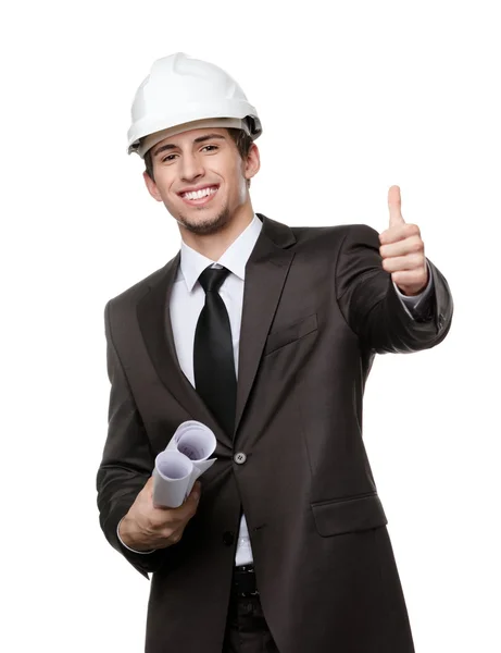 Engineer in hard hat thumbs up — Stock Photo, Image