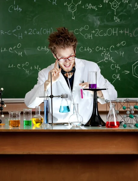 Mad professor shows attention gesture — Stock Photo, Image