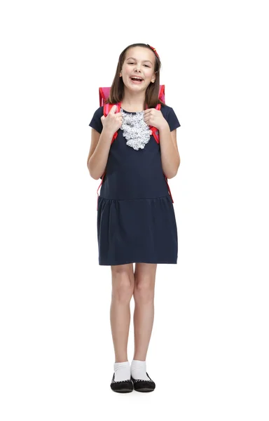 Laughing schoolgirl with the briefcase — Stock Photo, Image