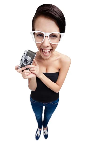 Woman with retro photographic camera — Stock Photo, Image