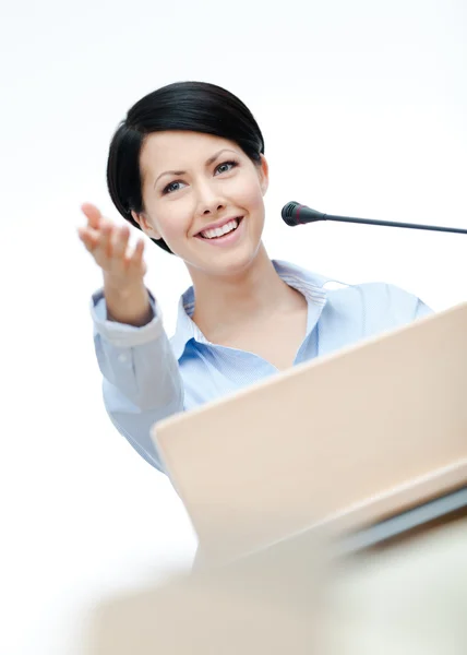 Woman speech maker at the board — Stock Photo, Image