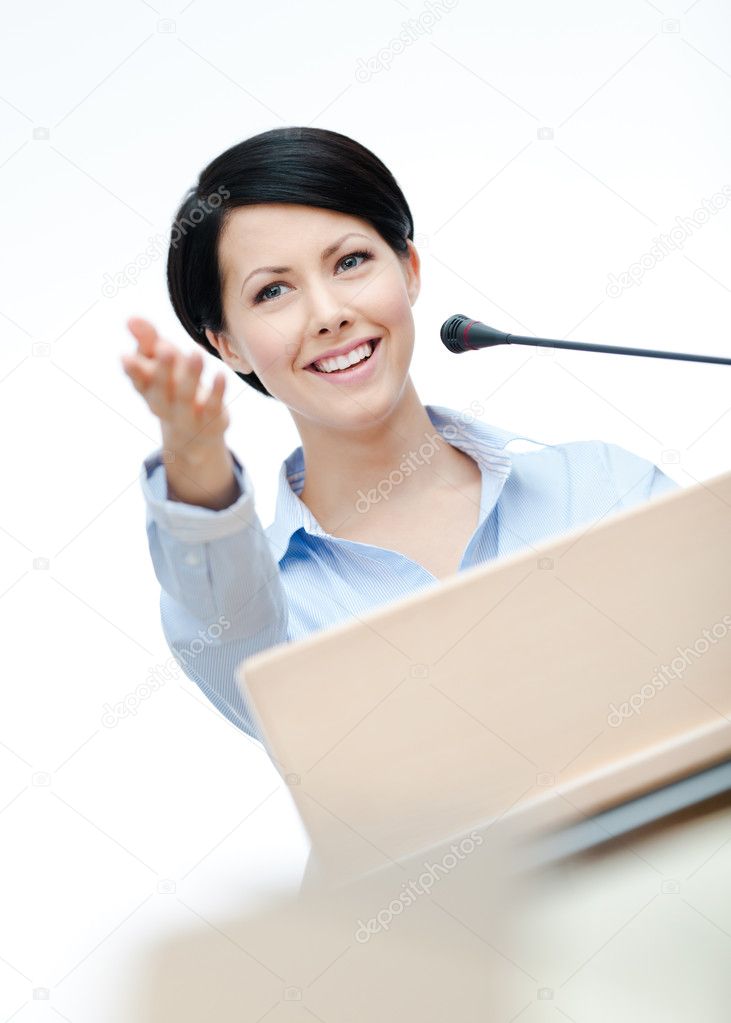 Woman speech maker at the board