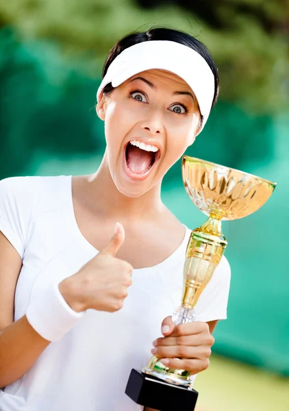 职业网球选手赢得了杯 — 图库照片