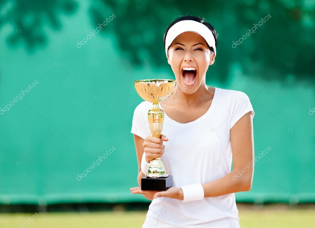 Professional female tennis player won the cup