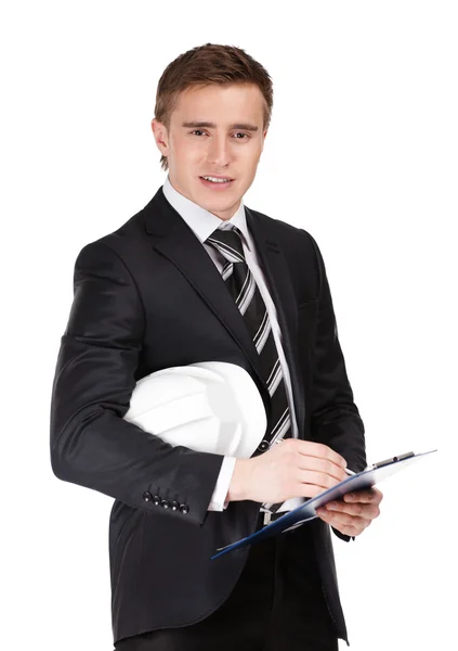 Portrait of businessman with helmet — Stock Photo, Image