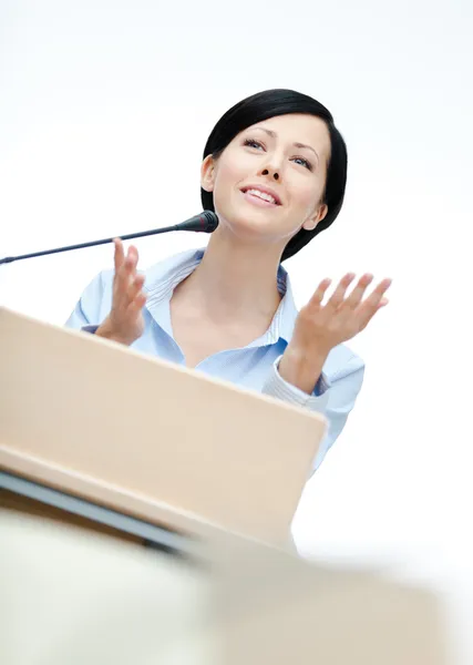 Vrouw spreker op de Raad van bestuur — Stockfoto
