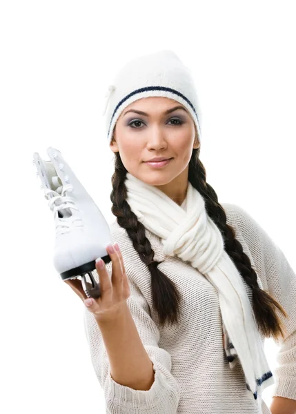 Female figure skater demonstrates one skate — Stock Photo, Image