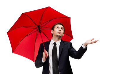 açılan şemsiye kontrolleri ile işadamı kadar yağmur palming