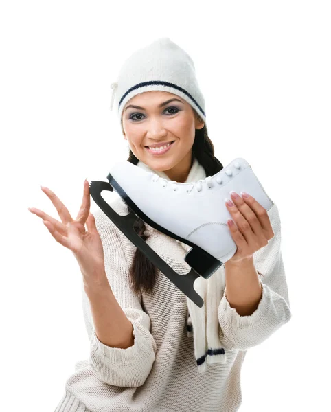 Female figure skater keeps one skate — Stock Photo, Image