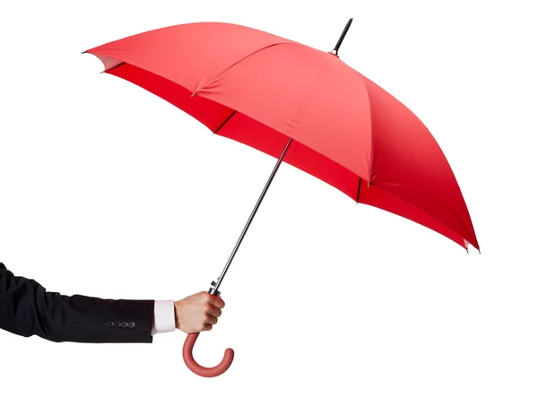 Närbild på öppnade paraply i hand — Stockfoto