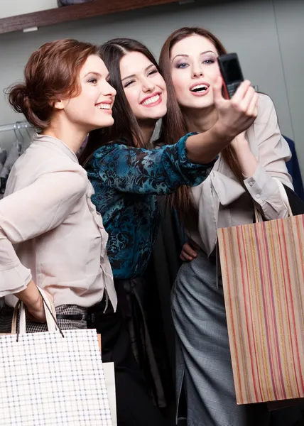 Girls photo session after shopping — Stock Photo, Image