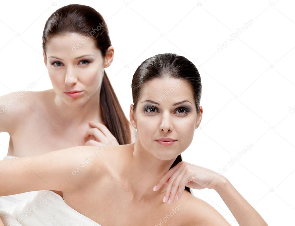 Half length portrait of two half naked women — Stock Photo © agencyby #13865763