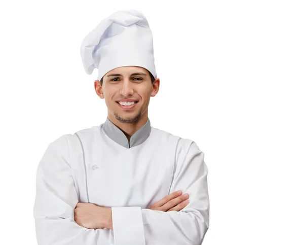 Retrato de cozinheiro com os braços cruzados, isolado em branco — Fotografia de Stock