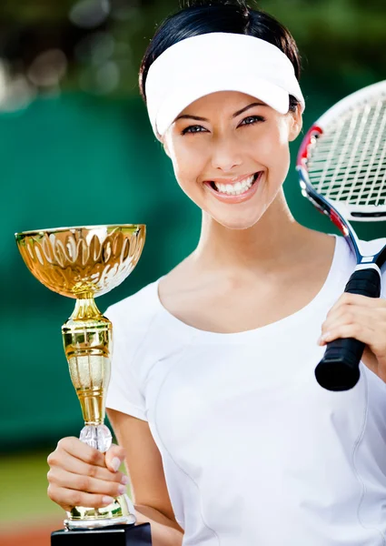 Female tennis player won the tournament — Stock Photo, Image