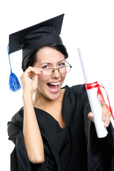 Dejador de escuela en gafas con el diploma —  Fotos de Stock