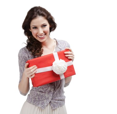 genç kadın beyaz fiyonklu hediye eller